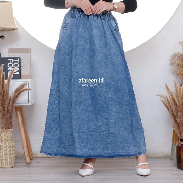 SKIRT JEANS LINE A ROK DENIM WANITA PANJANG ROK JEANS NAVY SPAN
