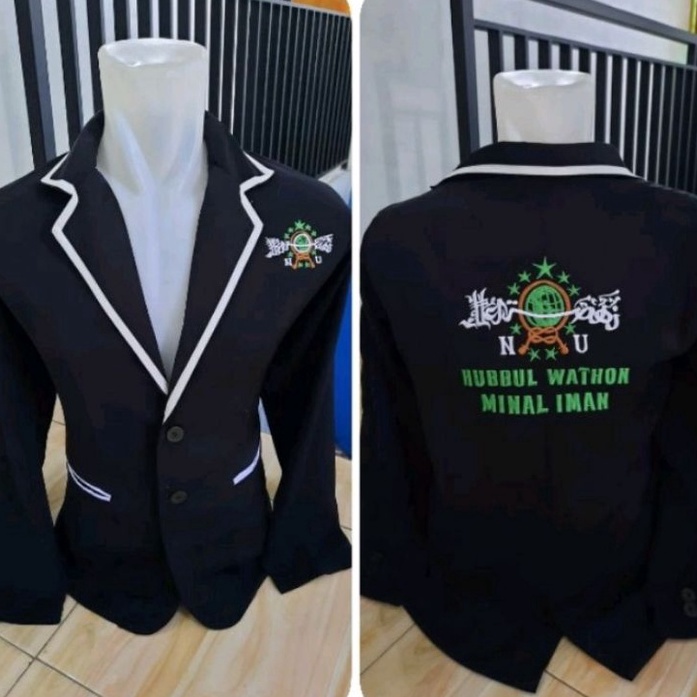 Harga Murah jas almamater hitam lis putih bordir logo NU ( bisa tambah nama dan logo)