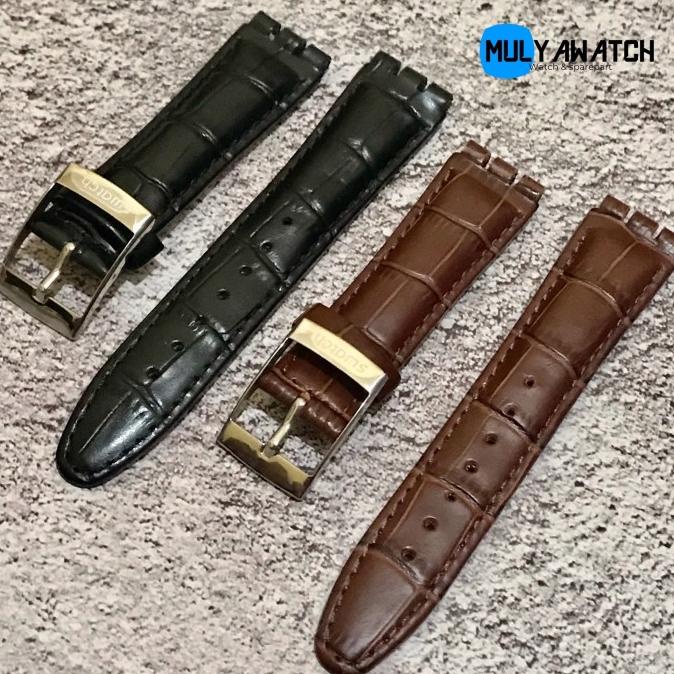 Promo Strap Kulit Swatch 17mm 19mm Tali Jam Kulit SWATCH buckle stainless Murah 998