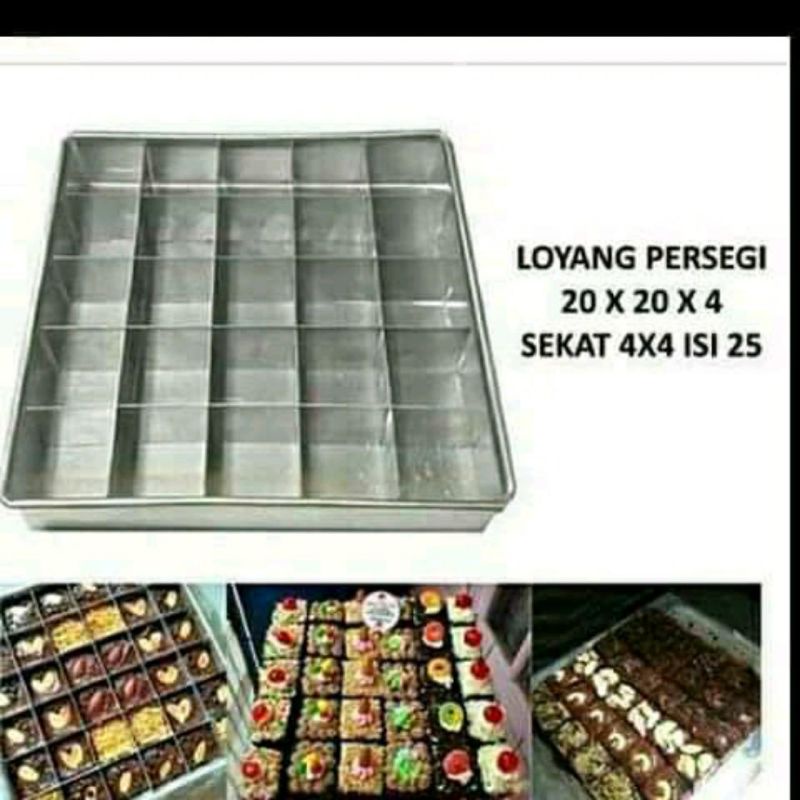 loyang kue brownies sekat 20x20 cm isi 25 lubang