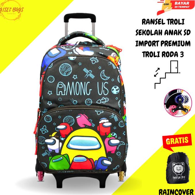 Tas trolley anak laki laki sd remaja roda 3/roda 6 import waterproof