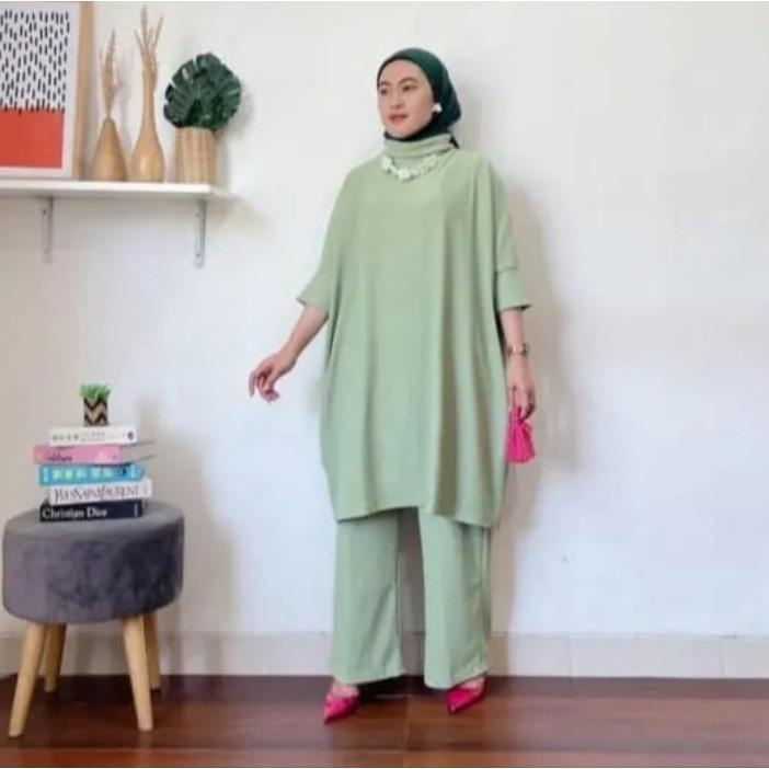 Polos Set Promo One Set Wanita Diova One Set Kekinian One Set Knit Baju Setelan Wanita Atasan Tunik 