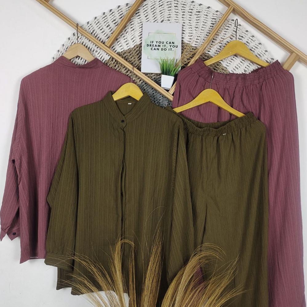 Baju Set Polos Oneset Lady Crush Super Jumbo One Set Crinkle Oversize Ootd Bigsize Ld 120 130 140 15