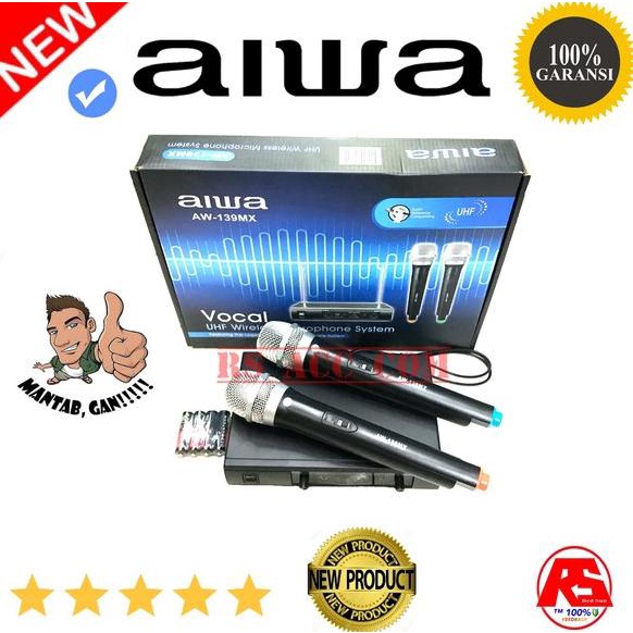 Mic wireless Tanpa kabel AIWA AW139MX Professional sepasang UHF