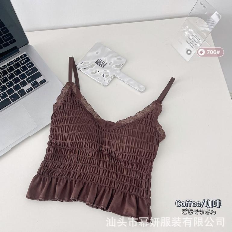Viral Tanktop Import Wanita Kamisol (T42)Padded Hiasan Renda Cantik Bh Pakaian Dalaman Wanita Korean