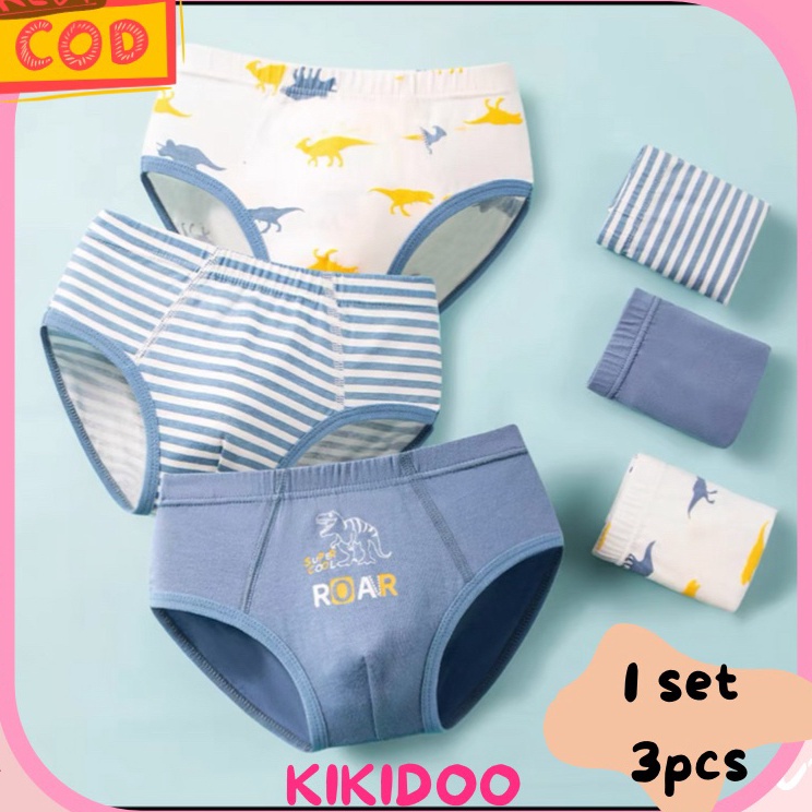 HHDF0088  Kikidoo 3 PCS Celana dalam brief anak katun sempak pria COLL DINO BAL49