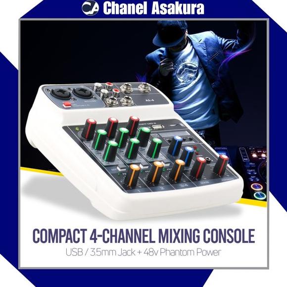 Muslady Compact Mixing Console Mixer 4 Channel Phantom 48V - AI-4