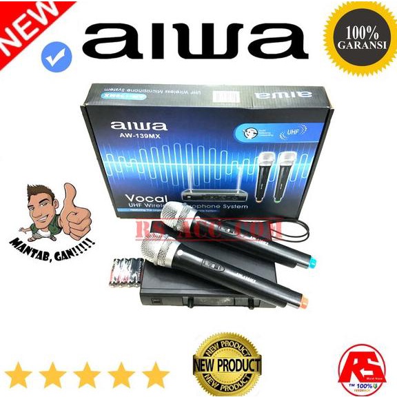 GARANSI Mic wireless Tanpa kabel AIWA AW139MX Professional sepasang UHF