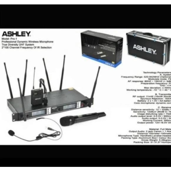 Mic Wireless Ashley Pro 1 ( Handheld + Clip on + Headset )