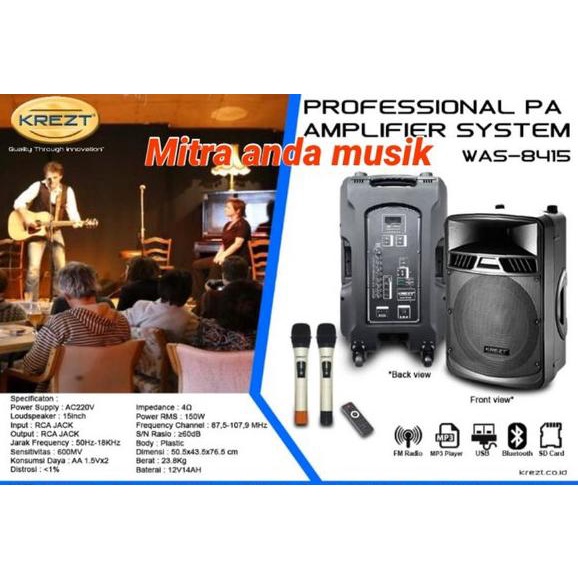 Speaker aktif 15 inch wireless portable meeting bluetooth usb krezt was8415