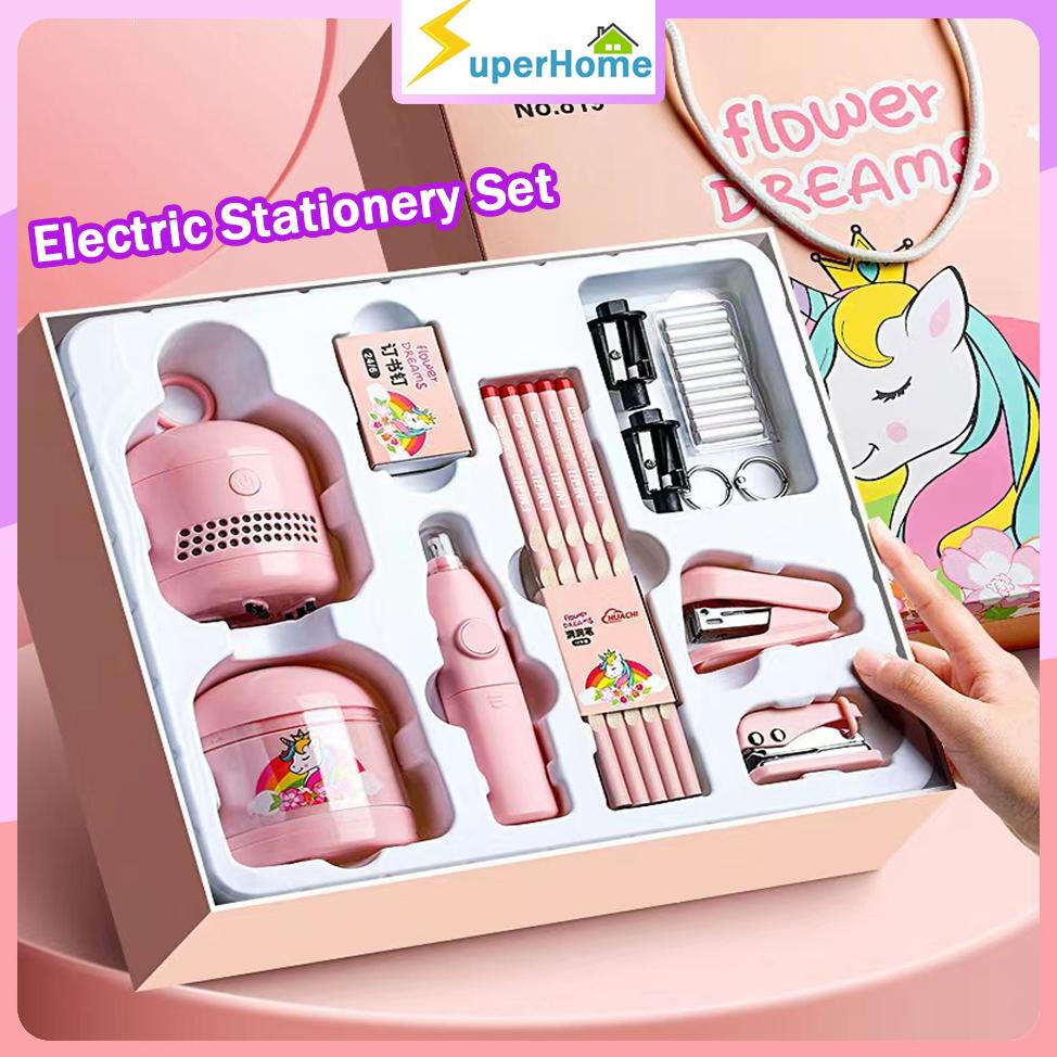 

11 In 1 Electric Stationery Set / Set Alat Tulis /Elektrik Rautan Penghapus Vacuum Pensil /Anak Alat Perkakas Belajar Anak Perempuan Kado Ulang Tahun Sekolah