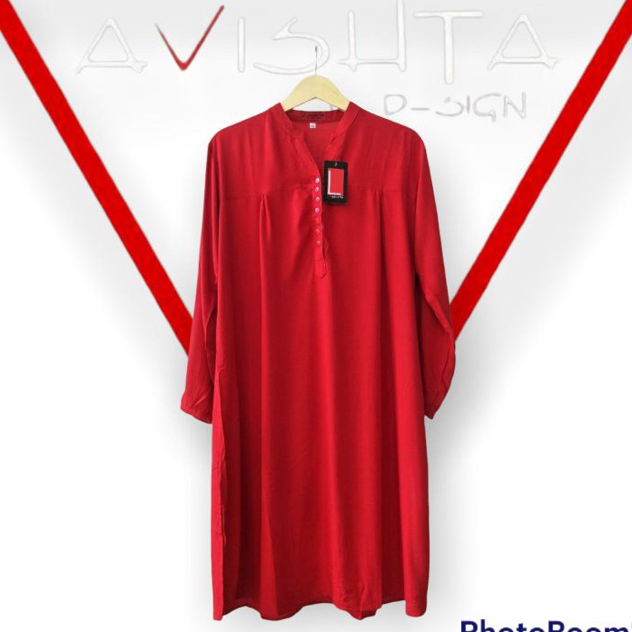 [X.✮J㊚> Tunik polos rayon merah cabe Tunik katun rayon Tunik polos jumbo lasenta by avishta d-sign m