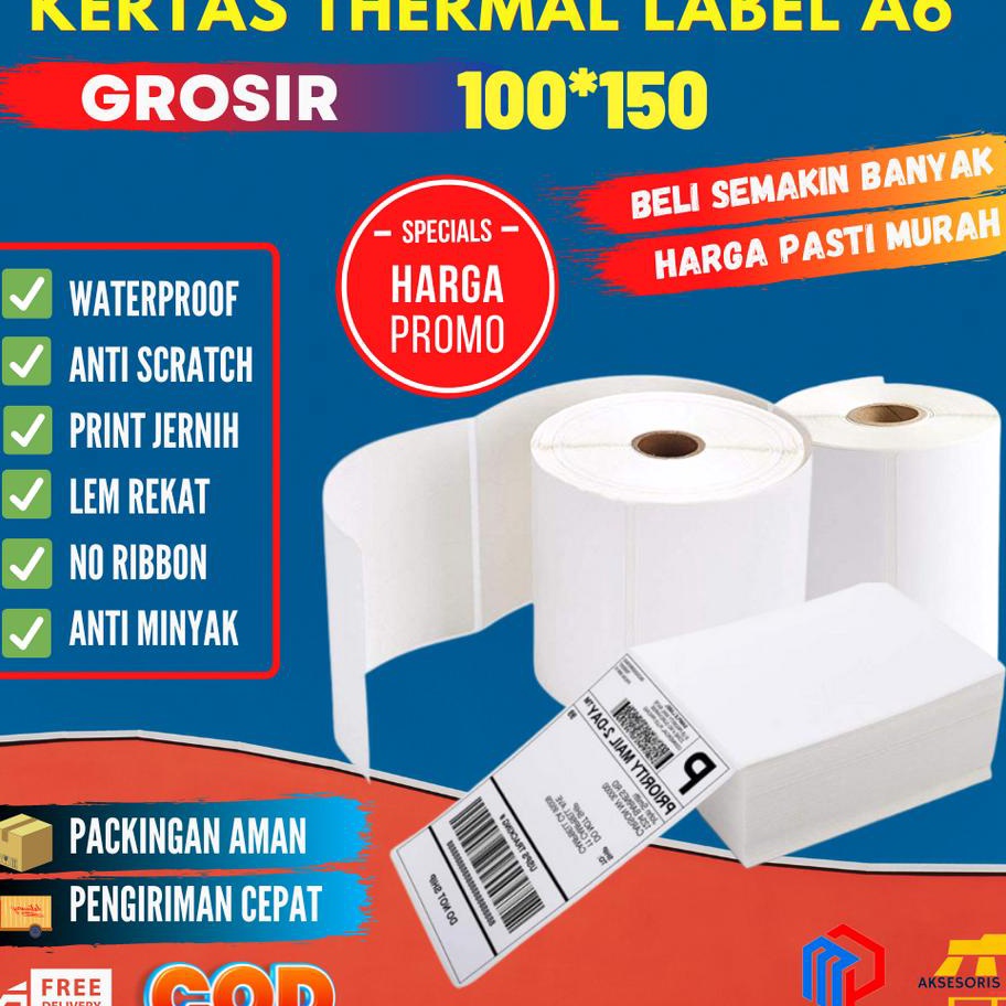 

LMZY7033 ✔✔SALE✔✔ KERTAS LABEL THERMAL 100X150 STICKER BARCODE UKURAN A6