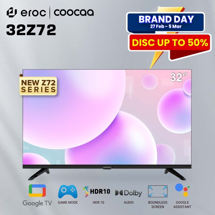 [Google Tv] Coocaa Smart Led Tv 32 Inch - Netflix & Youtube - 32Z72
