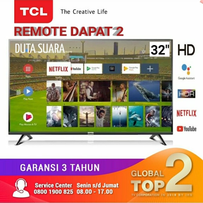 Led Tcl 32 Inch 32S6800 Android Smart Tv Garansi Resmi 3 Tahun