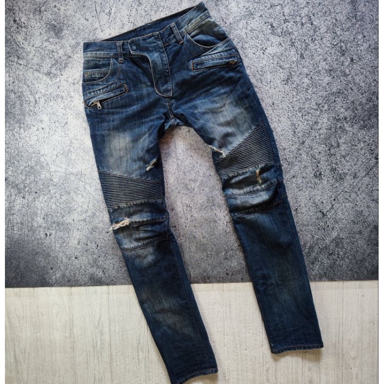 BALMAIN RIPPED BIKERS DENIM
