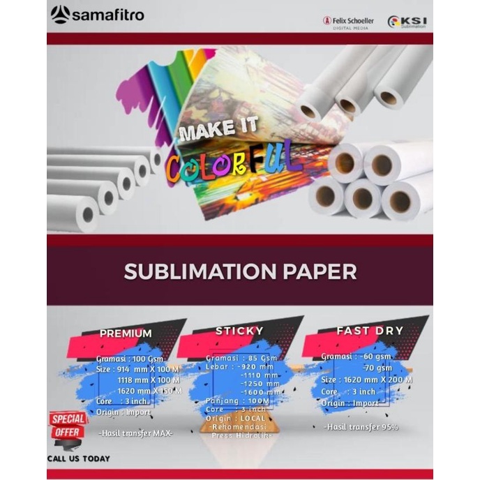 

KERTAS TRANSFER/KERTAS SUBLIM LOKAL 92 CM x100 100M 85gsm