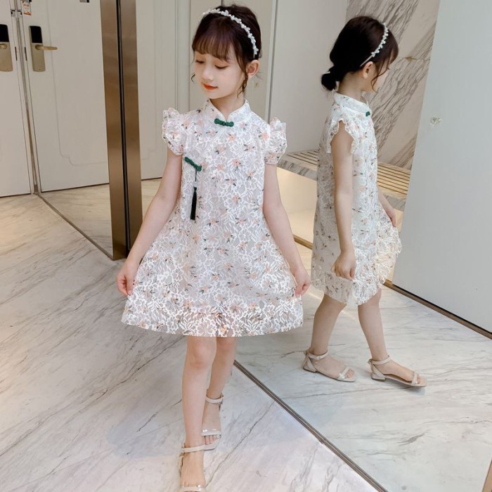 Dress Cheongsam Anak Cewek Baju Imlek Anak Perempuan Brukat Import