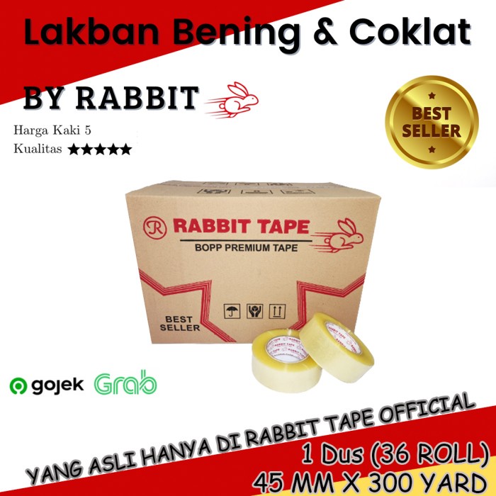 

Lakban Bening / Coklat [Khusus Gojek] RABBIT TAPE 2 inch x 300 Yard