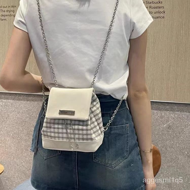 Tas bahu kotak-kotak rantai Y2K / tas chain wanita / tas ransel mini korea/tas kampus wanita/tas ran
