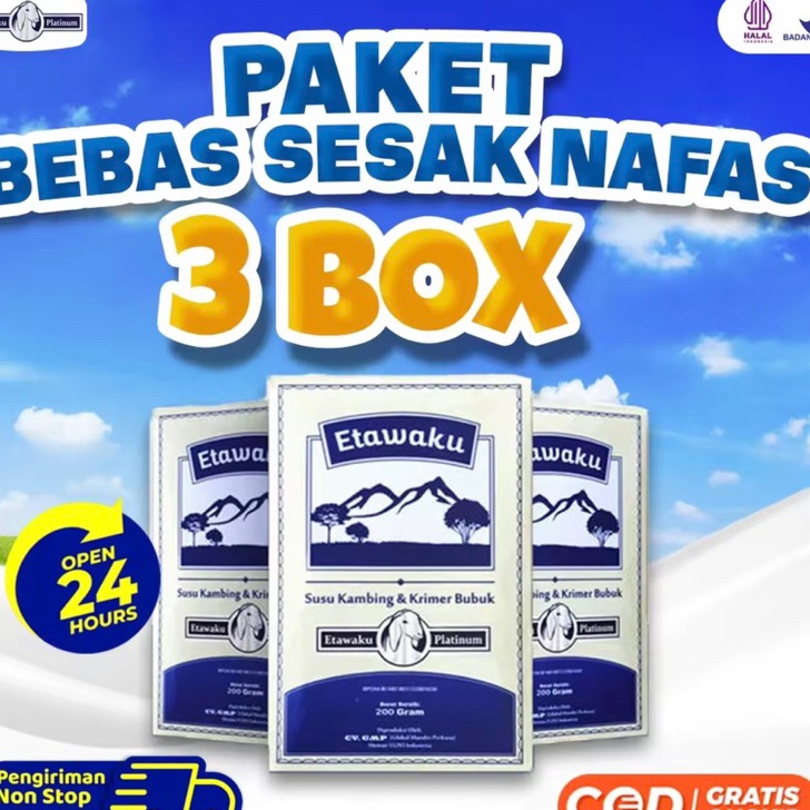 

➫➻❀✺ PAKET 3 BOX ETAWAKU PLATINUM - Susu Kambing Etawa Provit Solusi Atasi Masalah Gangguan Pernapasan / Asma / Lutut Sakit Tulang Best Terlaris