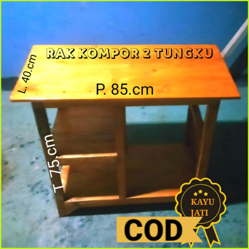 Rak kompor dua tungku bahan kayu jati landa