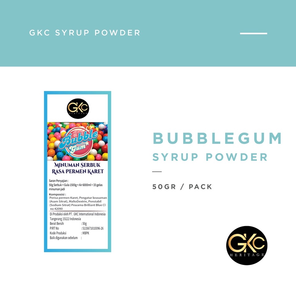 

➣✷✮ Bubuk Sirup Bubble Gum / BubbleGum Powder Syrup Serbuk Minuman Powder Drink GKC Heritage 50 gr Diskon Promo