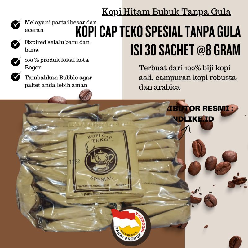 

Ay00! Kopi Cap Teko SPESIAL Plastik 1 Pack Isi 30 Sachet X 8gr Tanpa Gula Giling Halus Kopi Bogor