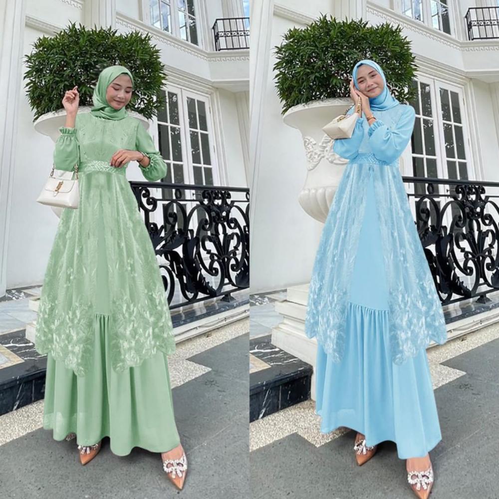 Terbaru Gamis Rompi Inara Outer Kekinian Dress Kondangan Maxi Tile Brukat Size Jumbo