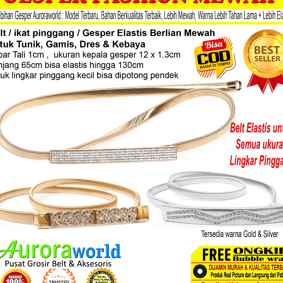 12.12 Terlaris Auroraworld ikat pinggang wanita fashion Belt cewek gesper elastis bisa untuk size sm