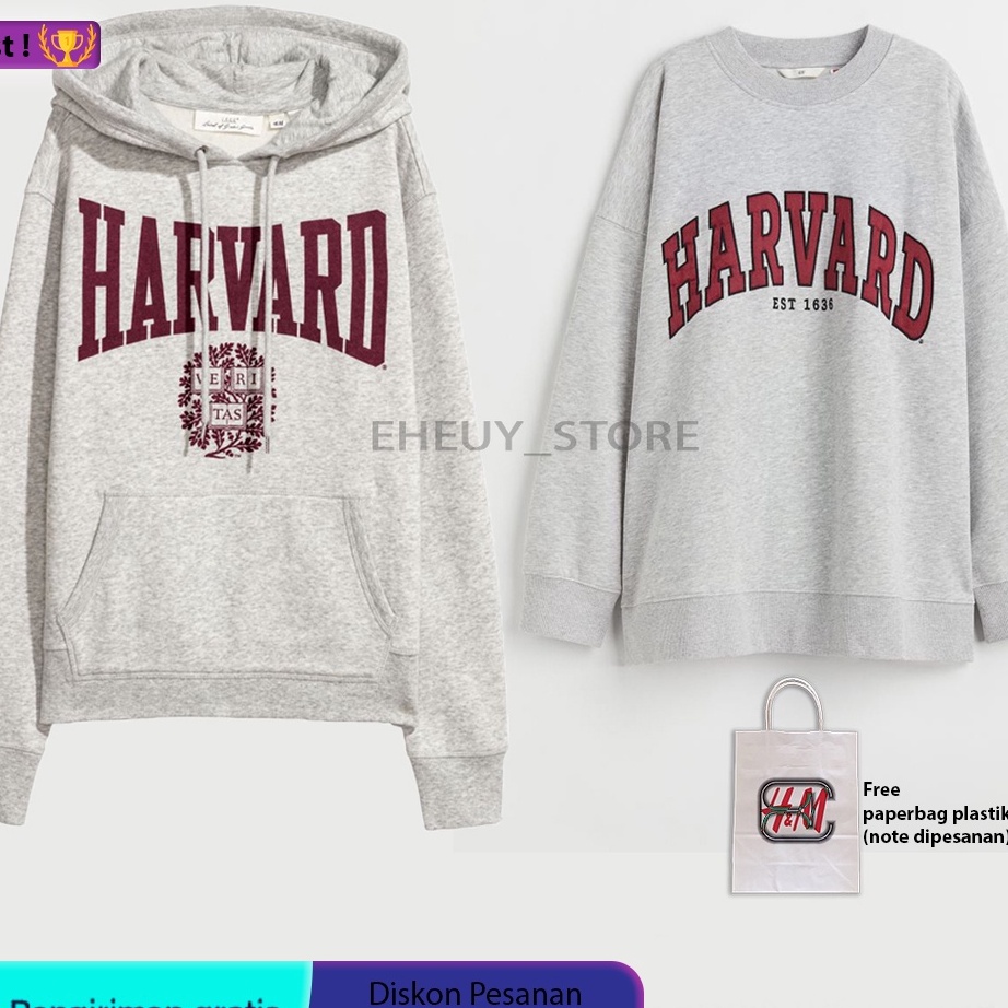 Produk Keren Hoodie H*M Harvard Grey Crewneck Harvard ORIGINAL FULLTAG sweater wanita pria Sale