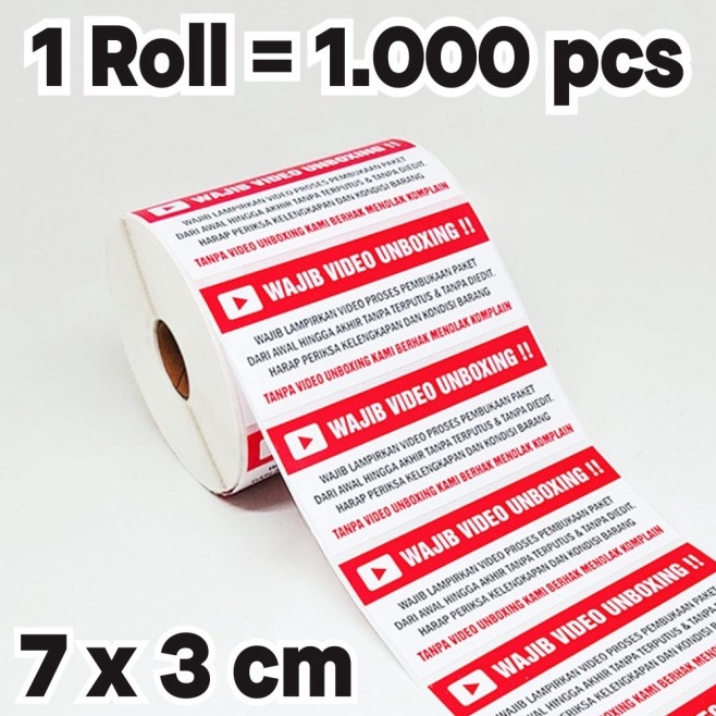 

[ART. X29H] Stiker Label Wajib Video Unboxing Pengiriman Paket ukuran 7 x 3 cm (1 roll isi 1.000 pcs)