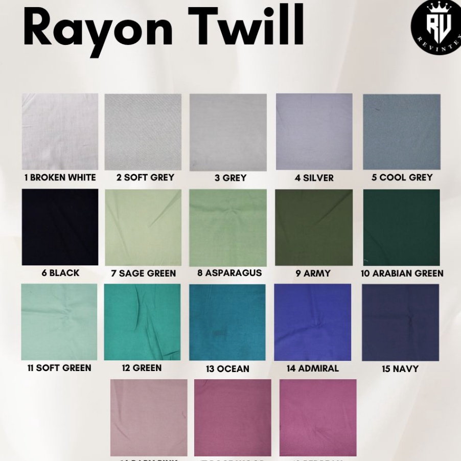 ZXBS1143 STAR Kain Rayon Twill PREMIUM GRADE A (warna 1-15) REVINTEX BANDUNG kualitas terbaik polos 