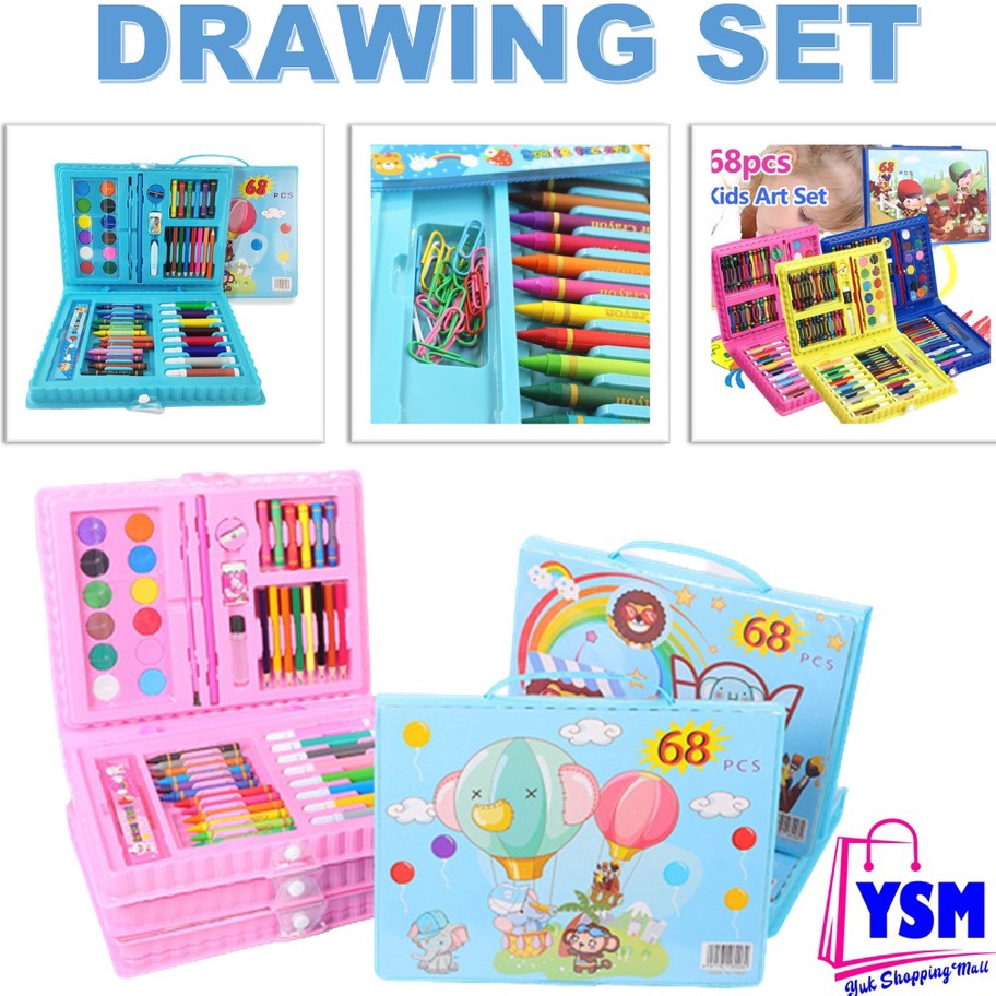 

➱➴≛❉ YSM Drawing Set 68Pcs Oil Pastel Crayon 68 IN 1 Set Krayon Mewarnai dan Melukis Lengkap dengan Cat Air Alat Mewarnai Anak Anak Bentuk Koper Terlaris