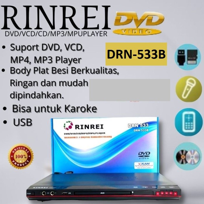 {NurulShop} Rinrei Dvd Player DRN-566 body besi optik samsung - rinrei dvd besi Diskon
