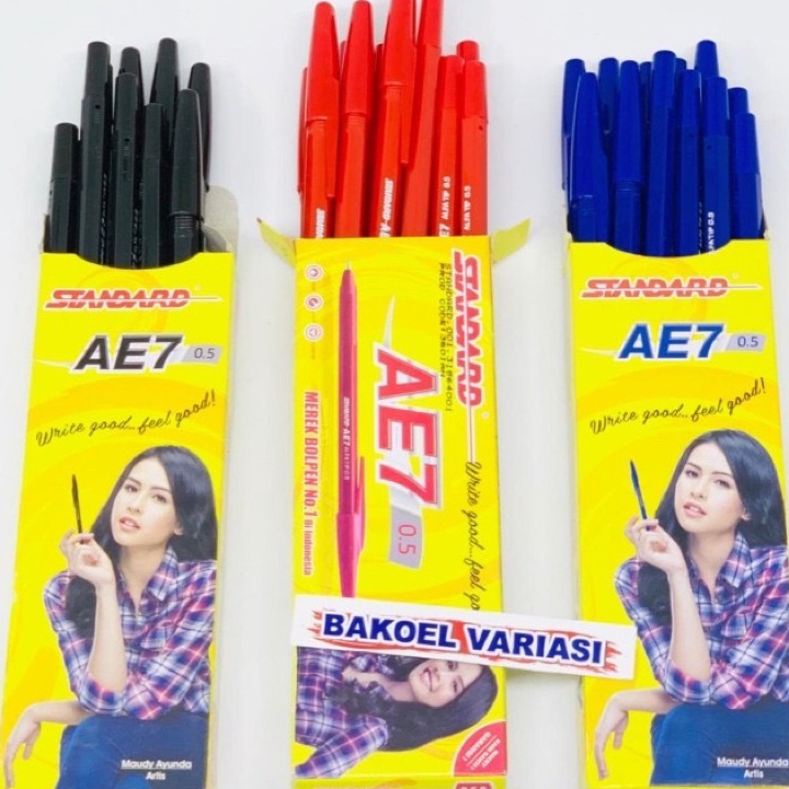 

WPDR6266 XG34448 (1 pack )Pulpen Standart AE7 Bolpoint Bulpen Hitam, Merah, Biru ORI