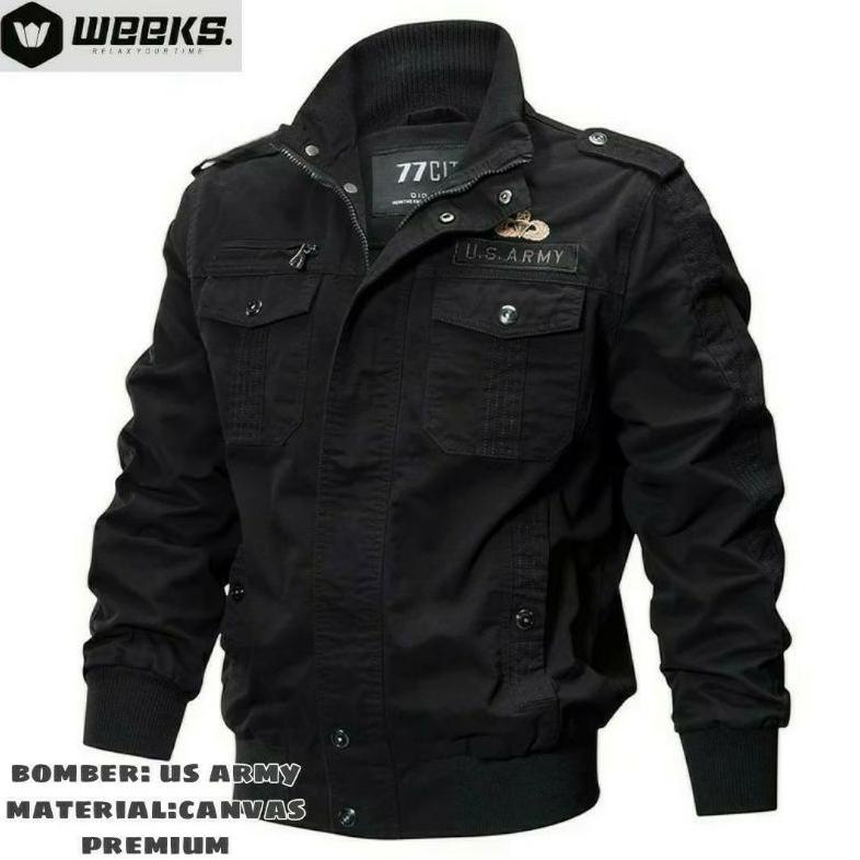 [Bgk] Jacket Bomber Pria Kanvas Us.Army Premium/Jacket Model Terkini/Jacket Bomber Bahan Kanvas/Jack