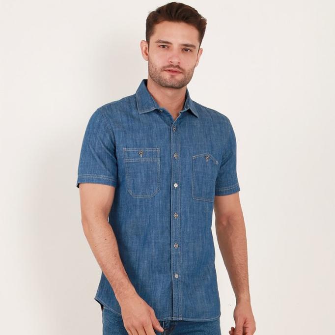 Edwin Jeans Kemeja Denim Jeans Ayako 02 Lengan Pendek - Man