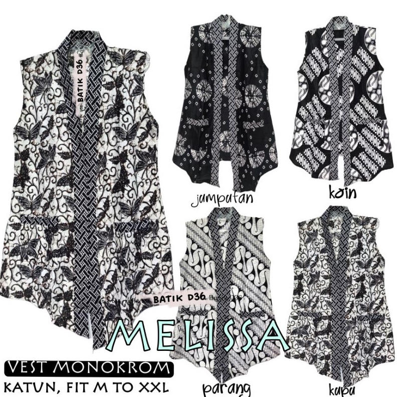 [ART.  Z09A] Vest monokrom katun saku ada jumbo melissa Baju luaran tanpa lengan motif batik wanita 