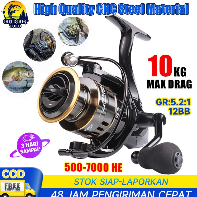 BOOMING reel pancing alat pancing asli besi fishing reel 10kg drag 5.2:1 Kincir Logam Berkekuatan Ti