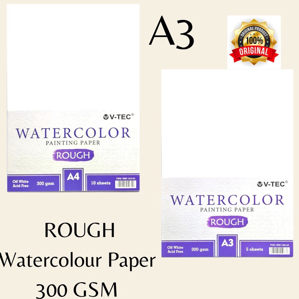 

[ART. N26Q] Watercolor Painting Paper Rough V-Tec 300gsm A3/A4 / Kertas Cat Air V-Tec Rough A3/A4