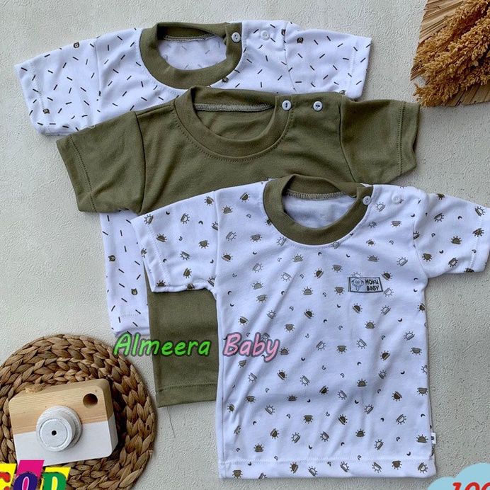 GNHW6106 TERBARU  Ukuran S M L XL Isi 3 PCS Baju Bayi Kaos Oblong Lengan Pendek Kancing Pundak Usia 