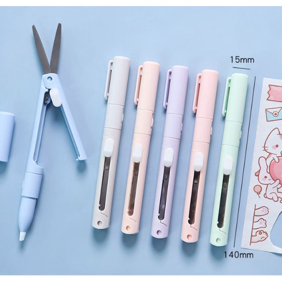 

7.7 Brands Festival Gunting Cutter 2 in 1 Macaron / Gunting kertas / Gunting Multifungsi / Gunting Bentuk Pulpen / Travel size