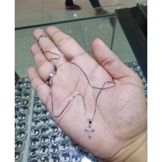 Kalung Italy Santa Berliontin Salib Mata Emas Putih