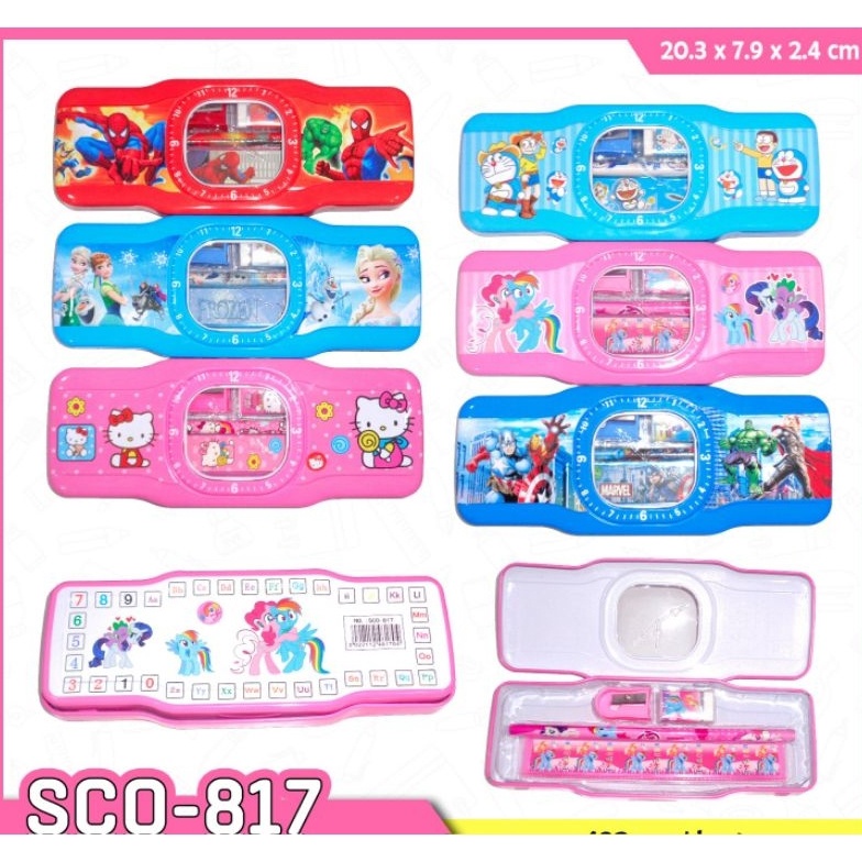 

TN8148 KOTAK PENSIL KALENG model JAM ada ISI 8357