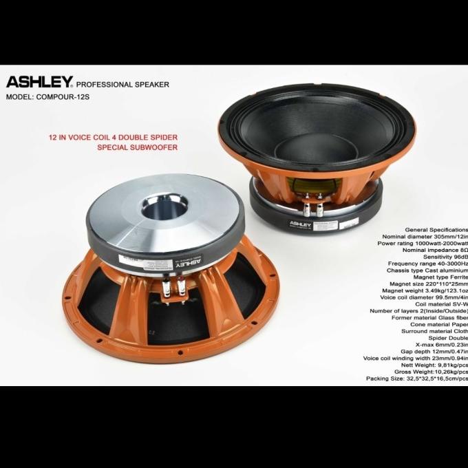 Speaker komponen ashley compour12s compour 12s 12inch subwoofer ORI