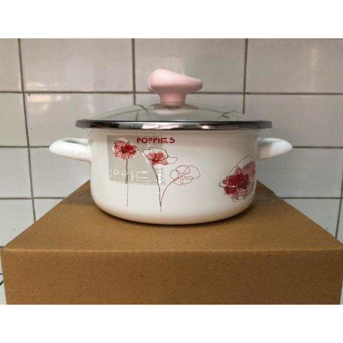 {{{{{{] PANCI ENAMEL CANTIK KUALITAS EKSPOR KEDAWUNG STL 18 CM POPPIES + TUTUP