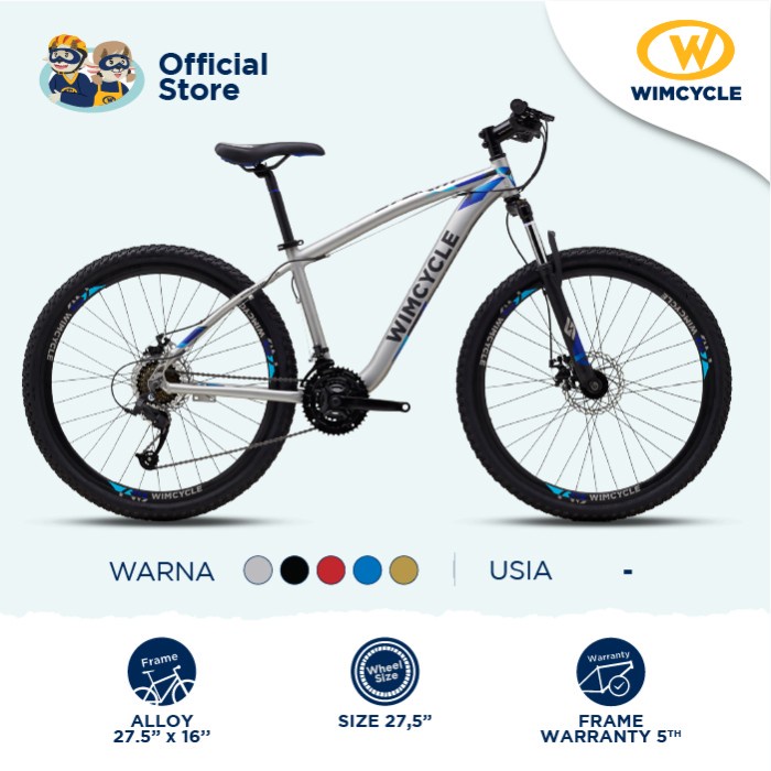 Sepeda Gunung Mtb Wimcycle Storm 27.5 - Abu-Abu $12