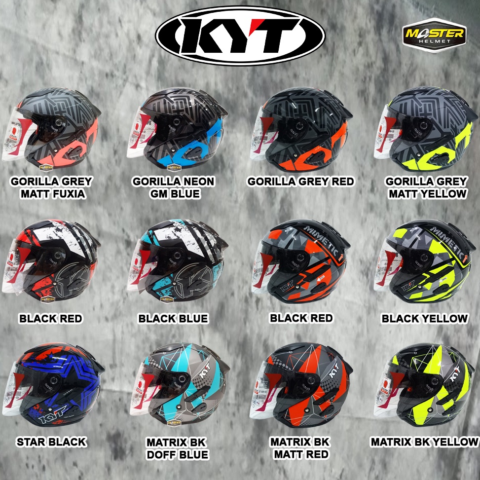 Recomended.. (TERBARU) HELM KYT GALAXY SLIDE FLAT R MOTIF HELM HALF FACE DOUBLE VISOR ORIGINAL SNI D