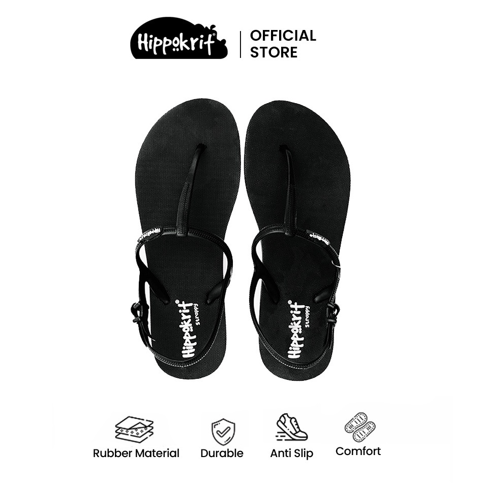 TERBAIK HIPPOKRIT Sandal Casual Wanita Sendal Jepit Slingback - Strappy / Black
